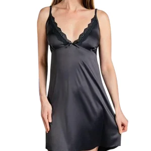 Ladies Elegant Satin Lace Trim Slip Adjustable Straps Dress